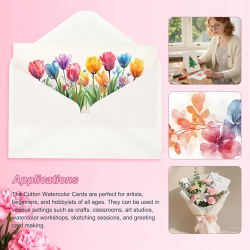 Miniatura 5 de Awclub 50 juegos de tarjetas de acuarela en blanco con sobres, tarjetas de papel de acuarela de algodón de 140 libras/300 GSM para pintura