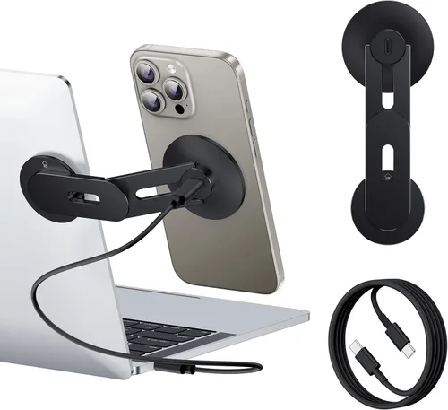 Soporte de teléfono para laptop, soporte magnético para teléfono de 15 W, cargador inalámbrico rápido para MagSafe para iPhone 17/16/15/14/13/12 y