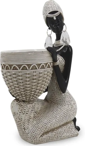 Miniatura 17 de Lescafita Escultura de mujer africana con cuenco de hoja de oro, figura de resina hecha a mano, estatua de arte tribal exótico para sala de estar