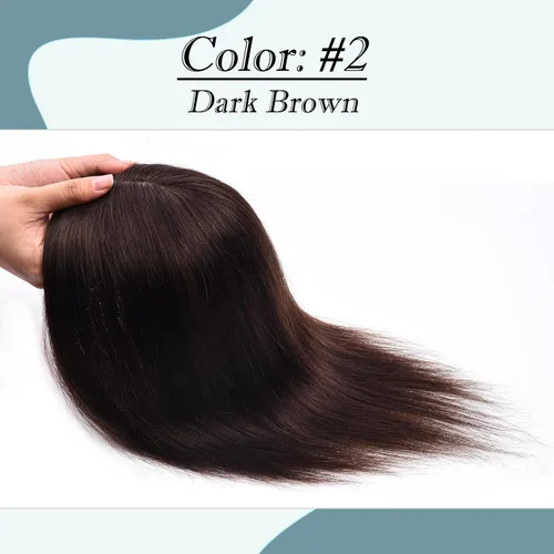 Miniatura 7 de Toppers de cabello humano real para mujeres con cabello delgado, 6 pulgadas, marrón oscuro