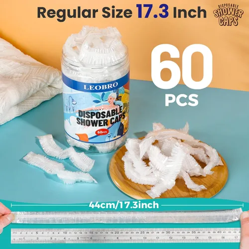 Miniatura 2 de LEOBRO Gorros de ducha desechables, gorro de ducha, 60 piezas de gorros de ducha desechables para mujer, de plástico transparente, para ducha