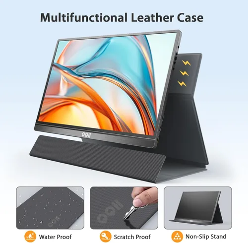Miniatura 5 de QQH Monitor portátil, pantalla de viaje de aleación USB C HDMI de 15.6 pulgadas FHD 1080P para computadora portátil con cubierta inteligente y Gris