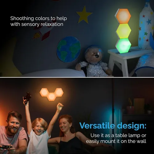 Miniatura 6 de Emberela HEXlights - Luces Sensoriales para Niños, Paquete de 3 Luces Hexagonales Táctiles, Control Remoto, Paneles LED de Pared Amigables