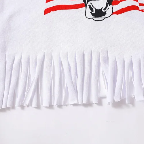 Miniatura 5 de Traje de verano para niñas, para el 4 de julio, para bebé, Día de la Independencia, estampado de cabeza de vaca (blanco, 18-24 meses)