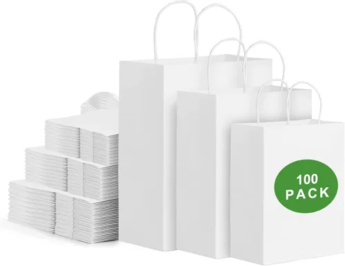 Miniatura 8 de 80 bolsas de papel blanco con asas a granel, de 16 x 6 x 12 pulgadas, bolsas de regalo grandes, bolsas de papel de estraza a granel para boutiques