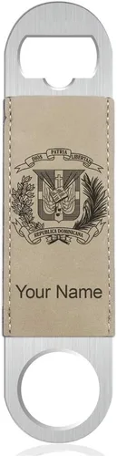 Miniatura 7 de LaserGram Abrebotellas, escudo de armas República Dominicana, grabado personalizado incluido (cuero sintético, negro y dorado)