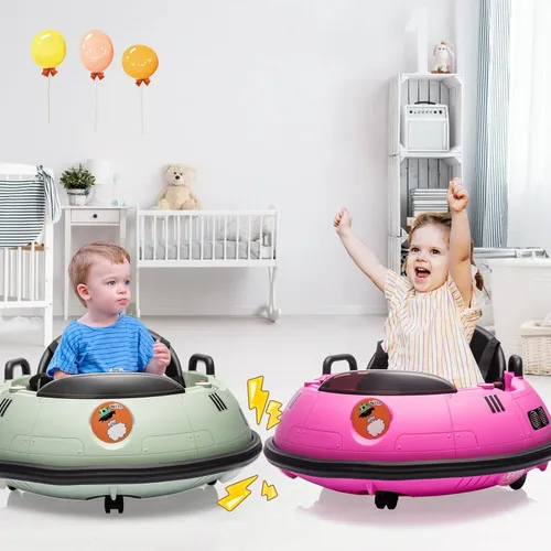 Miniatura 6 de Coche de parachoques eléctrico de 12 V para niños pequeños, con control remoto, giro de 360 grados, luces LED, joysticks duales, cinturón de Rosa
