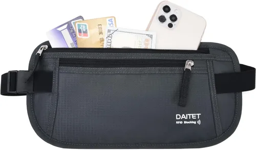 Miniatura 125 de DAITET Cinturón de dinero, soporte para pasaporte, cartera de viaje oculta segura con bloqueo RFID, riñonera encubierta (negro), Negro, Rfid