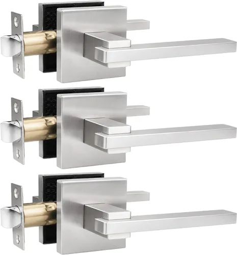 Miniatura 52 de Orger Paquete de 1 manija de puerta de paso negra para pasillo y armario, juego de manijas sin bloqueo, roseta cuadrada sin llave, reversible