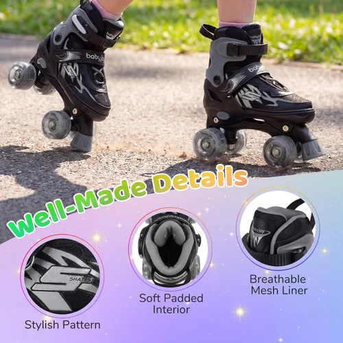 Miniatura 7 de BABY JOY Patines de ruedas ajustables en 4 tamaños para niños de 5 a 14 años de edad, niñas y adolescentes con ruedas iluminadas y protección