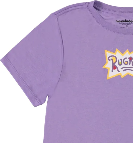 Miniatura 3 de Nickelodeon Camisa de moda para mujer de los años 90, Rugrats, Angelica and Chuckie - Camiseta de manga corta con dobladillo curvado delantero