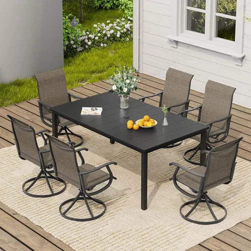 Miniatura 52 de VICLLAX Muebles pequeños de exterior de 3 piezas, 2 sillas giratorias de patio y mesa redonda pequeña para 2, sillas de carbón oscuro y negro