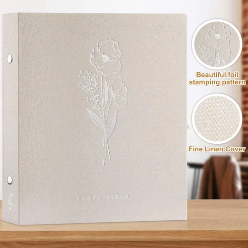 Miniatura 5 de Lanpn Álbum de fotos autoadhesivo, álbum de recortes, 80 páginas, álbumes de fotos de lino DIY páginas magnéticas adhesivas pegajosas que sostienen