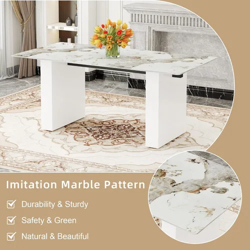 Miniatura 5 de Mesa rectangular grande y moderna con mesa de vidrio estampado de 0.39 pulgadas y patas de mesa grandes, adecuada para cocina, comedor y sala