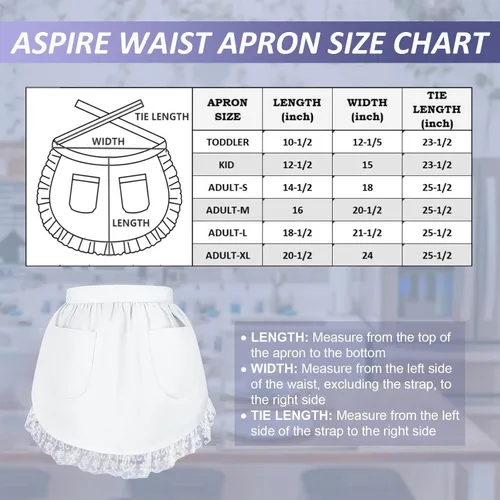 Miniatura 2 de TopTie Delantal de cintura de algodón con bolsillos para mujer, medio delantal de encaje de cocina para cocinar, disfraz de sirvienta para limpieza