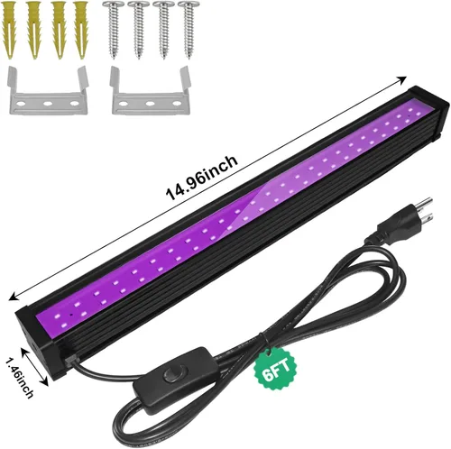 Miniatura 6 de Paquete de 1 barra de luz LED negra de 24 W, suministros de fiesta de luces negras para Halloween, fluorescente, fiesta, dormitorio, sala