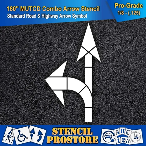 Miniatura 3 de Plantillas de pavimento – 160 pulgadas – Kit combinado de flecha recta y giro para MUTCD, FHWA, carretera y HWY DOT – (3 piezas) – 160 pulgadas x 90