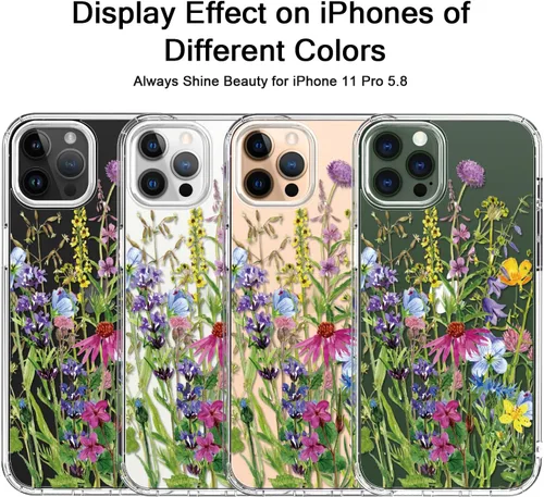 Miniatura 5 de bicol Funda para iPhone 11 Pro con Protector de Pantalla y Protector de Lente de Cámara - Diseños de Flores Florales de Moda para Mujeres y Niñas