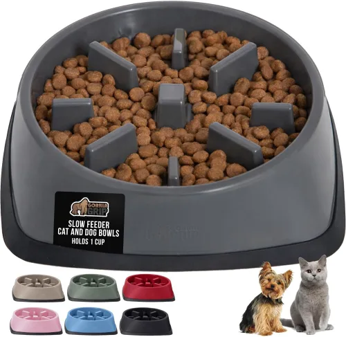 Miniatura 16 de GORILLA GRIP Cuencos para perros de alimentación lenta pendiente de patente, juguete interactivo de rompecabezas de 4 tazas para entrenamiento