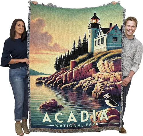 Pure Country Weavers Manta del Parque Nacional Acadia, manta de tapiz de algodón para regalo, fabricada en los Estados Unidos, 72 x 54 pulgadas