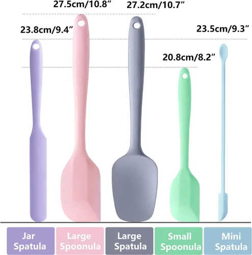 Miniatura 2 de Juego de 5 espátulas de silicona multicolor, juego de espátulas de goma resistentes al calor, juego de utensilios de cocina de silicona apto