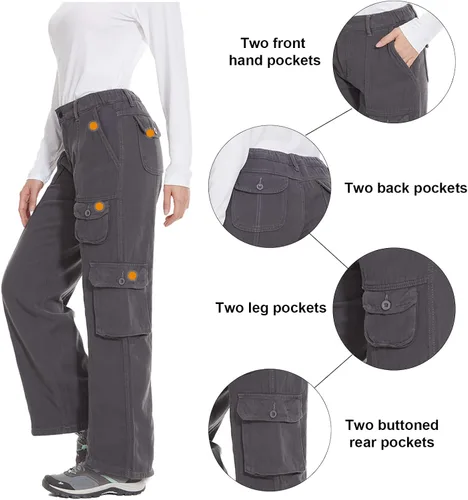 Miniatura 3 de Pantalones cargo de senderismo para mujer, de algodón, casuales, militares, con 7 bolsillos
