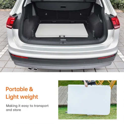 Miniatura 5 de Mesa plegable de 8 pies, mesas plegables de plástico resistente con asa de transporte, mesa plegable por la mitad ligera con función de bloqueo