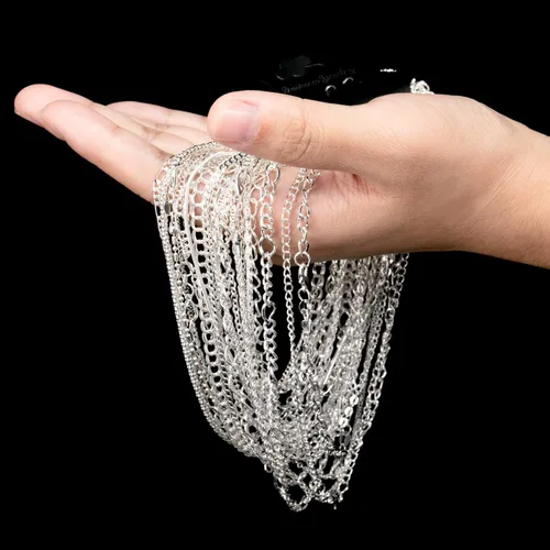 Miniatura 4 de Blulu - 24 piezas de collar de cadena chapado en plata u oro para suministros de fabricación de joyas y manualidades, 24 pulg., Metal Plateado