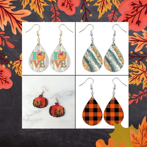Miniatura 61 de Dangle Earrings for Women Colorful Dangling Drop Statement Jewelry Printed MDF Wood Teardrop Double Side Print Handmade by The Painted Pug