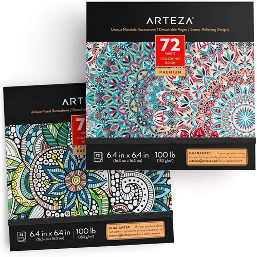 Miniatura 11 de Arteza Libro para colorear para adultos, 6.4 x 6.4 pulgadas, diseños de animales, 72 hojas, papel de 100 libras, páginas desprendibles, contornos