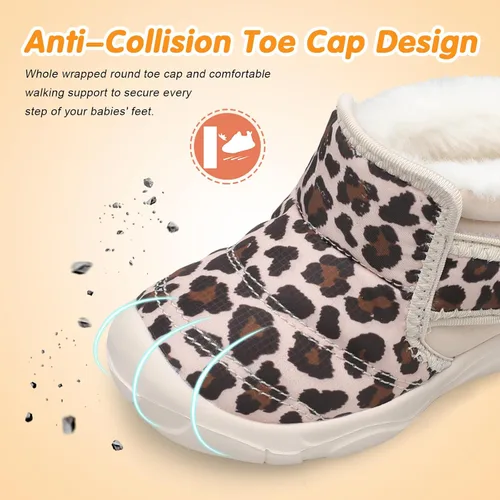 Miniatura 2 de QFH Zapatos cálidos de invierno para bebés, niños y niñas, botas de nieve antideslizantes para niños pequeños, botas de piel sintética resistentes