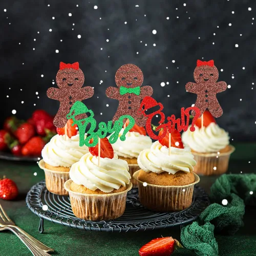 Miniatura 4 de Ercadio Paquete de 24 adornos de jengibre para cupcakes de niño o niña para Navidad, adornos de jengibre de Navidad para cupcakes de niño o niña