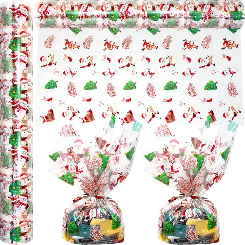 Rollo de envoltura de celofán navideño AnapoliZ | 100' pies de largo X 16" pulgadas de ancho | 2.3 milímetros de celofán transparente muy claro