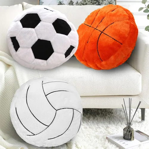 Miniatura 5 de Almohada de voleibol – 15.7 pulgadas suave y esponjosa almohada de voleibol, decoración deportiva redonda rellena para sofá, dormitorio y sala