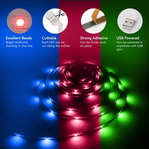 Miniatura 6 de Retroiluminación de TV, tira de luces LED RGB para computadora PC, 9.8 pies/9.8 ft detrás de TV, sincronización de música y función de temporizador