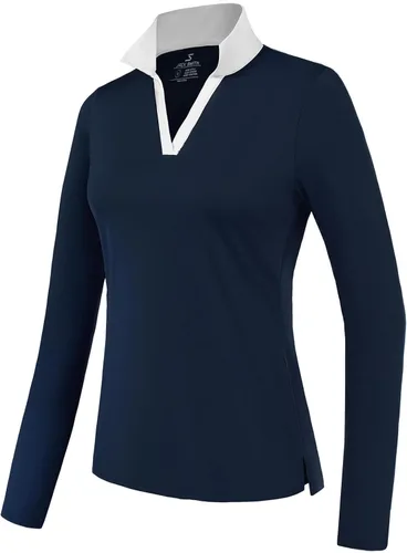 Miniatura 2 de JACK SMITH Polo de golf de manga larga para mujer, cuello en V, atlético, para tenis, absorbe la humedad