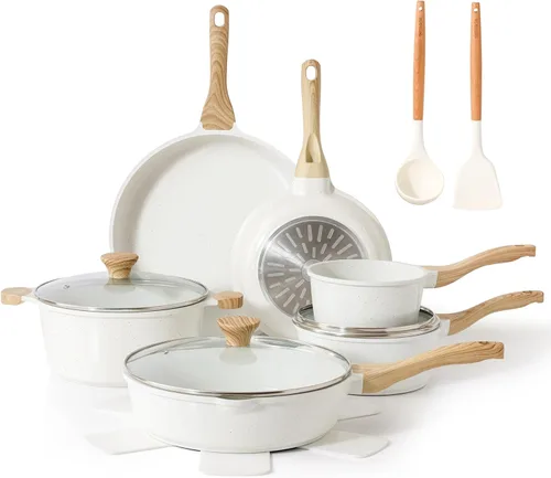 SENSARTE Juego de utensilios de cocina de cerámica antiadherente de 16 piezas, juego de ollas y sartenes saludables, juego de cocina no tóxico con