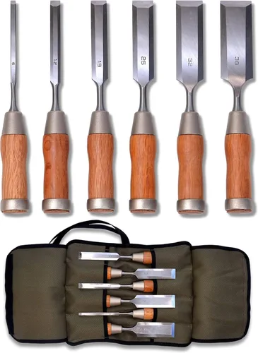 KAKURI Juego de 6 cinceles de madera japonesa, estilo mixto japonés y occidental, fabricados en Japón, cinceles profesionales resistentes NOMI con