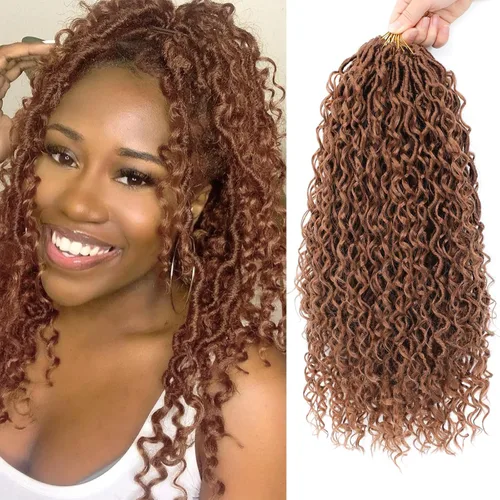 Miniatura 7 de 6 paquetes de cabello sintético rizado de Locs Crochet de 22 pulgadas, cabello de ganchillo estilo diosa, trenzas hippie sintéticas, extensiones