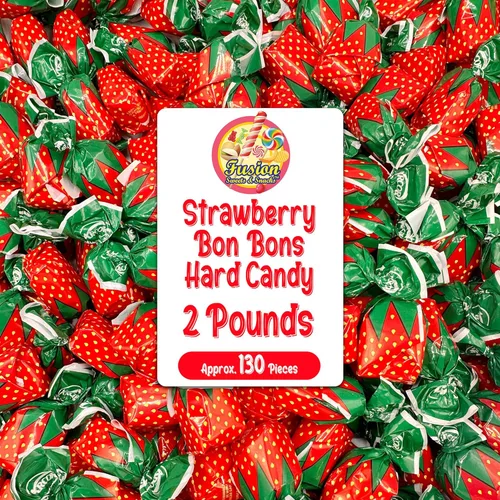Caramelos duros rellenos de fresa, envueltos individualmente, bolsa a granel de 2 libras (aproximadamente 130 piezas) – Dulces navideños con