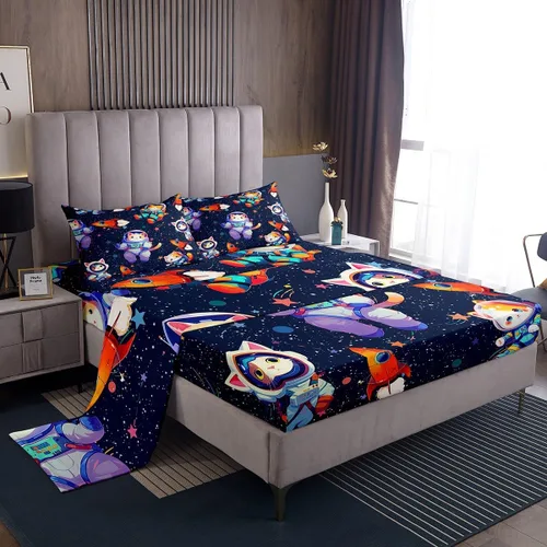 Miniatura 16 de Castle Fairy Juego de Sábanas de Astronauta para Niños, Juego de Sábanas del Espacio de Galaxia Misteriosa, Juegos de Sábanas de Decoración