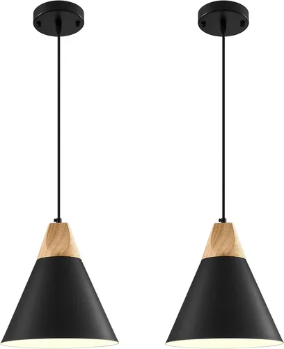 Luz Colgante Negra Paquete de 2, 9.4 pulgadas - Luz Colgante de Estilo Rústico, Luces Colgantes Modernas, Luces Colgantes de Cocina para Oficina,