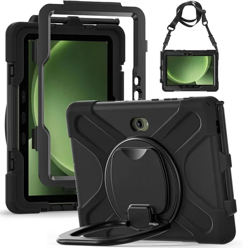 360 Rotation Case for Galaxy Tab ActivePro/Tab Active4 Pro/Active 5 Pro 10.1" Sturdy Cover Rotate Ring Stand Shoulder Carrying Strap Hand Strap