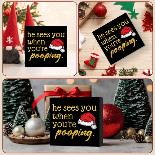 Miniatura 6 de El Te Ve Cuando Estás Haciendo Popó Letrero, Divertidos Adornos Navideños, Decoración Navideña para Baño, Letrero Navideño, Letrero Navideño