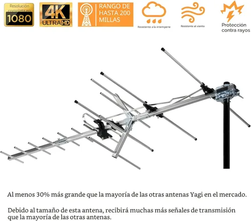Miniatura 3 de Five Star - Antena de TV para interiores y exteriores Yagi satelital HD con hasta 200 millas de alcance, antena para instalar en ático o techo