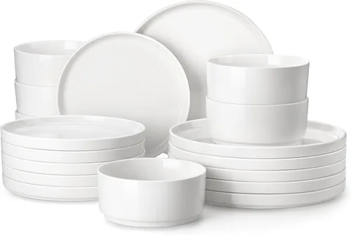 Miniatura 11 de MALACASA Juego de vajilla de porcelana de 12 piezas, moderno juego de platos blancos para 4, juegos de platos y cuencos de primera calidad
