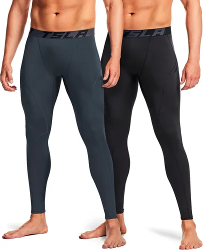 Miniatura 2 de TSLA - Paquete de 1 o 2 pantalones térmicos de compresión para hombre, leggings deportivos y mallas para correr pantalones para usar como primera