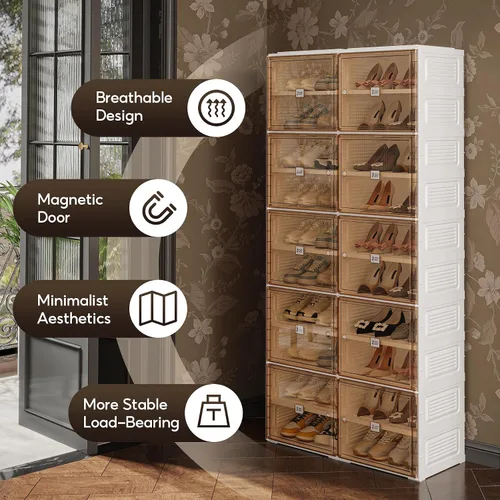 Miniatura 4 de Armario portátil de almacenamiento de zapatos para entrada de armario, organizador de zapatos plegable con puerta transparente magnética