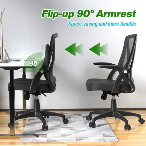 Miniatura 6 de Silla de escritorio ergonómica con brazos abatibles, soporte lumbar para trabajo, estudio, adultos y estudiantes