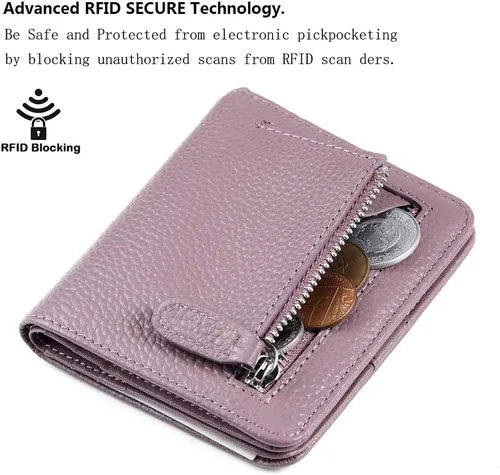 Miniatura 3 de Funtor Cartera de cuero para mujer, pequeña y compacta, con bolsillo doble, bloqueo RFID, para mujer